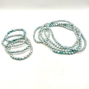 Honora Freshwater Pearl Necklace & Bracelets Set Lt Teal